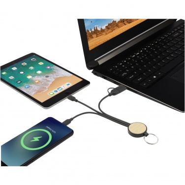 Logotrade advertising product picture of: Tecta 6-in-1 recycled plastic/bamboo charging cable with keyring